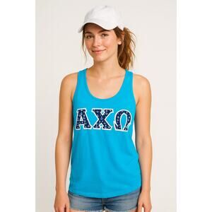 ALPHA CHI OMEGA Sorority American Apparel blue applique tank w/anchors sz small
